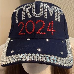 Trump 2024 Rhinestone Embellished Navy Baseball Cap. New with Tags